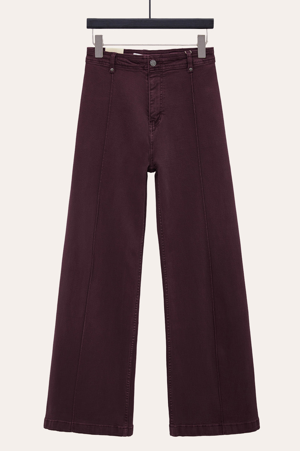 Pintuck Flare Jeans with Front Seam in Wine