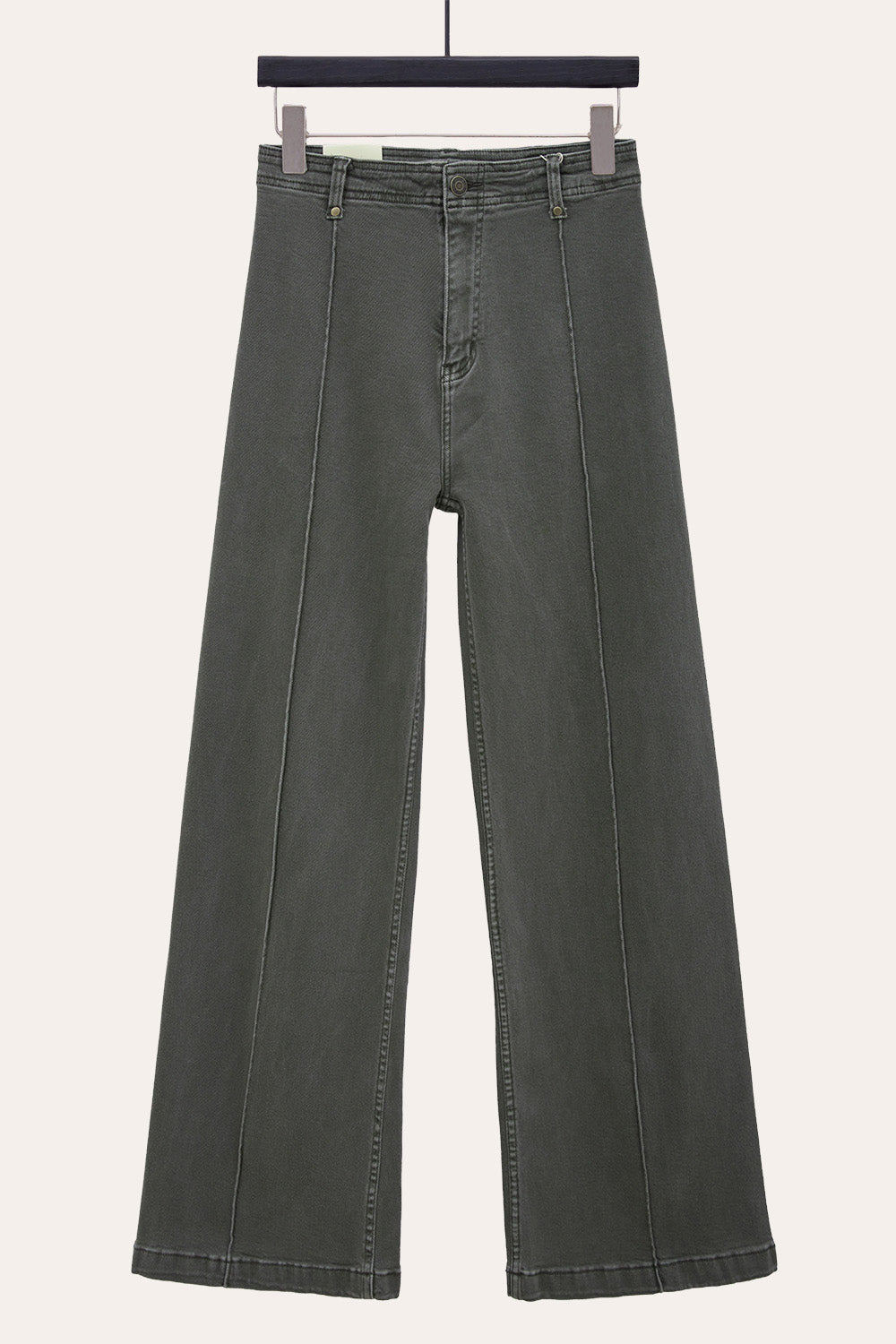 Pintuck Flare Jeans with Front Seam in Khaki