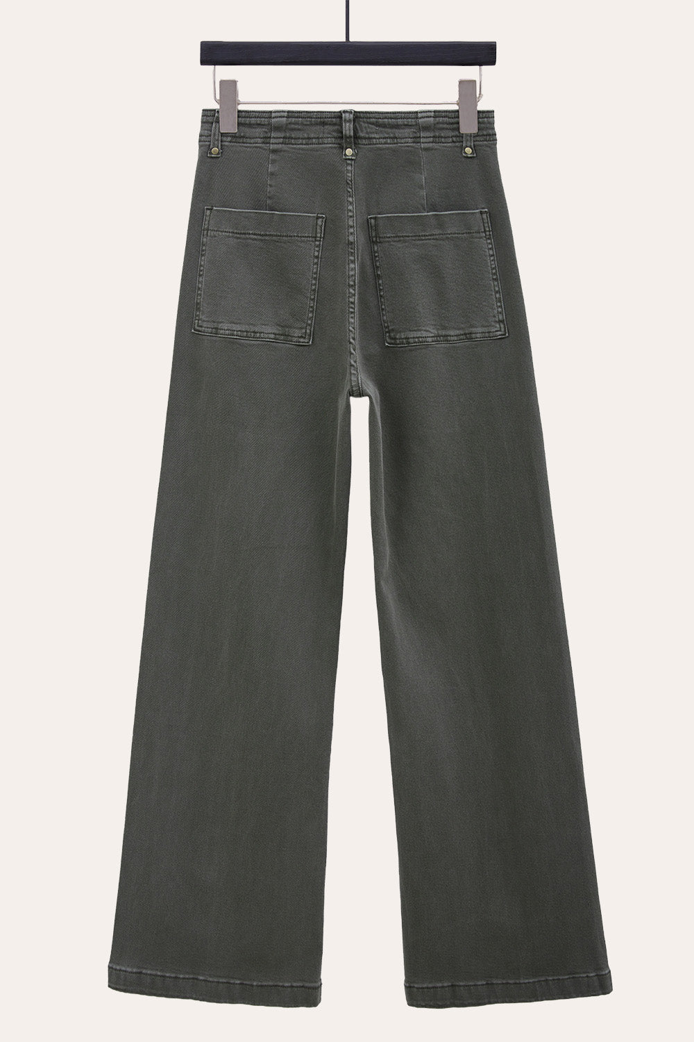 Pintuck Flare Jeans with Front Seam in Khaki
