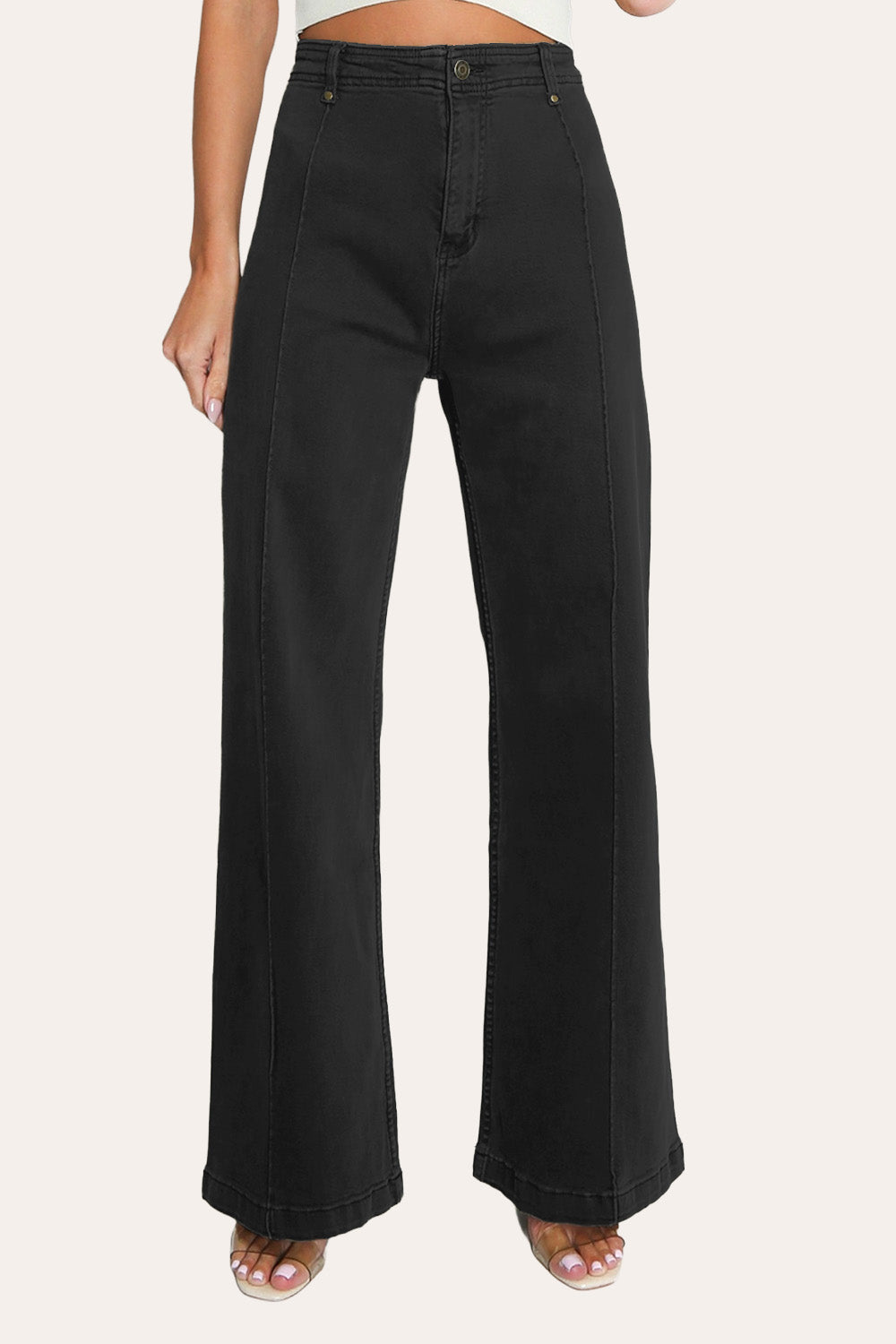 Pintuck Flare Jeans with Front Seam in Black