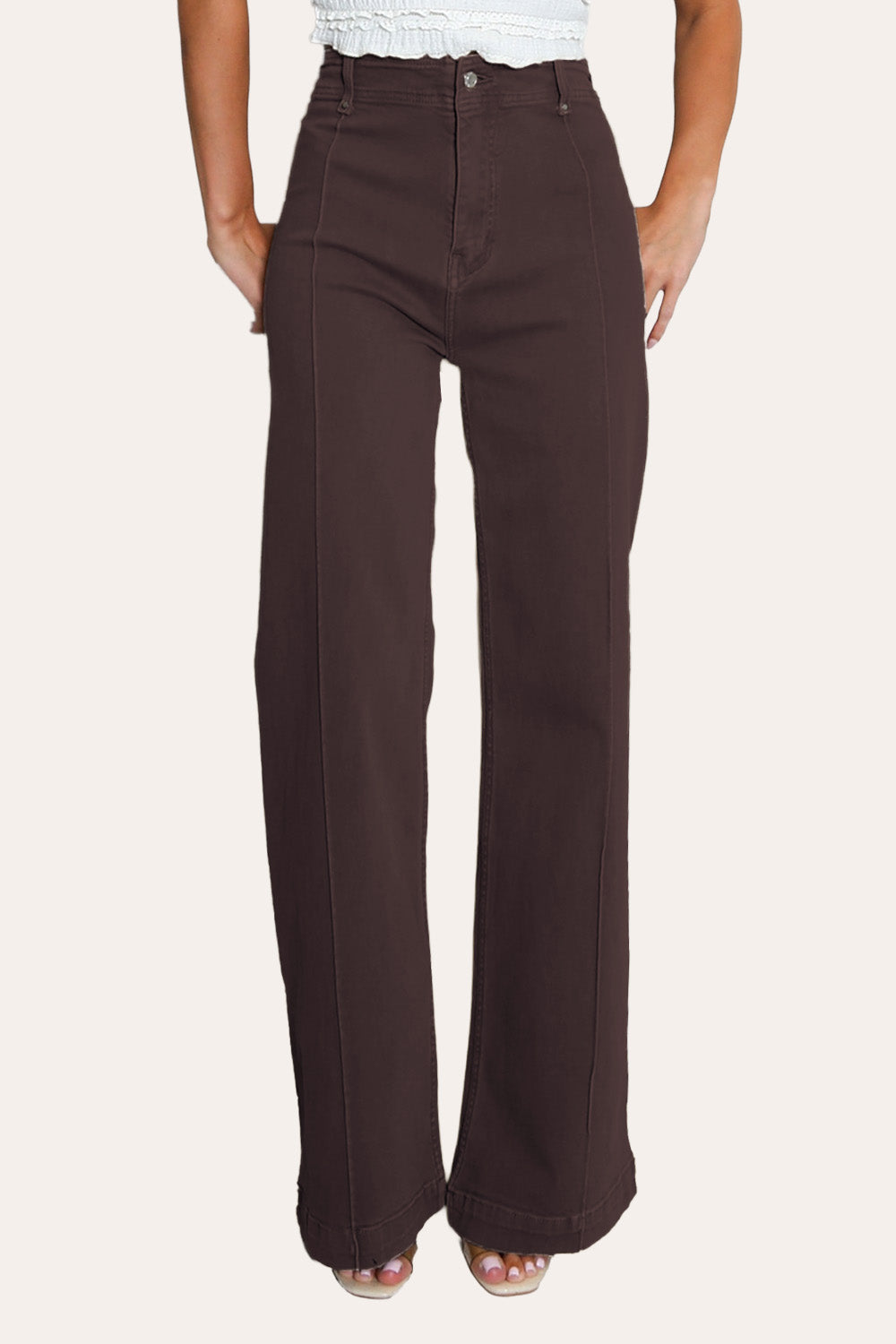Pintuck Flare Jeans with Front Seam in Dark Chocolate