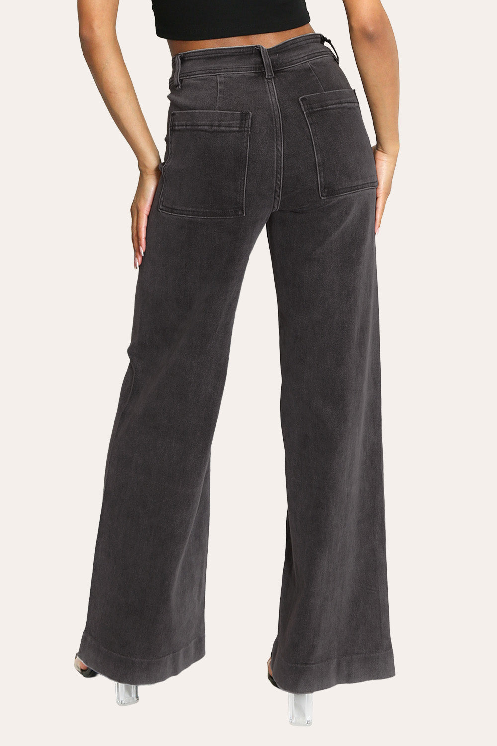 Pintuck Flare Jeans with Front Seam in Dark Grey