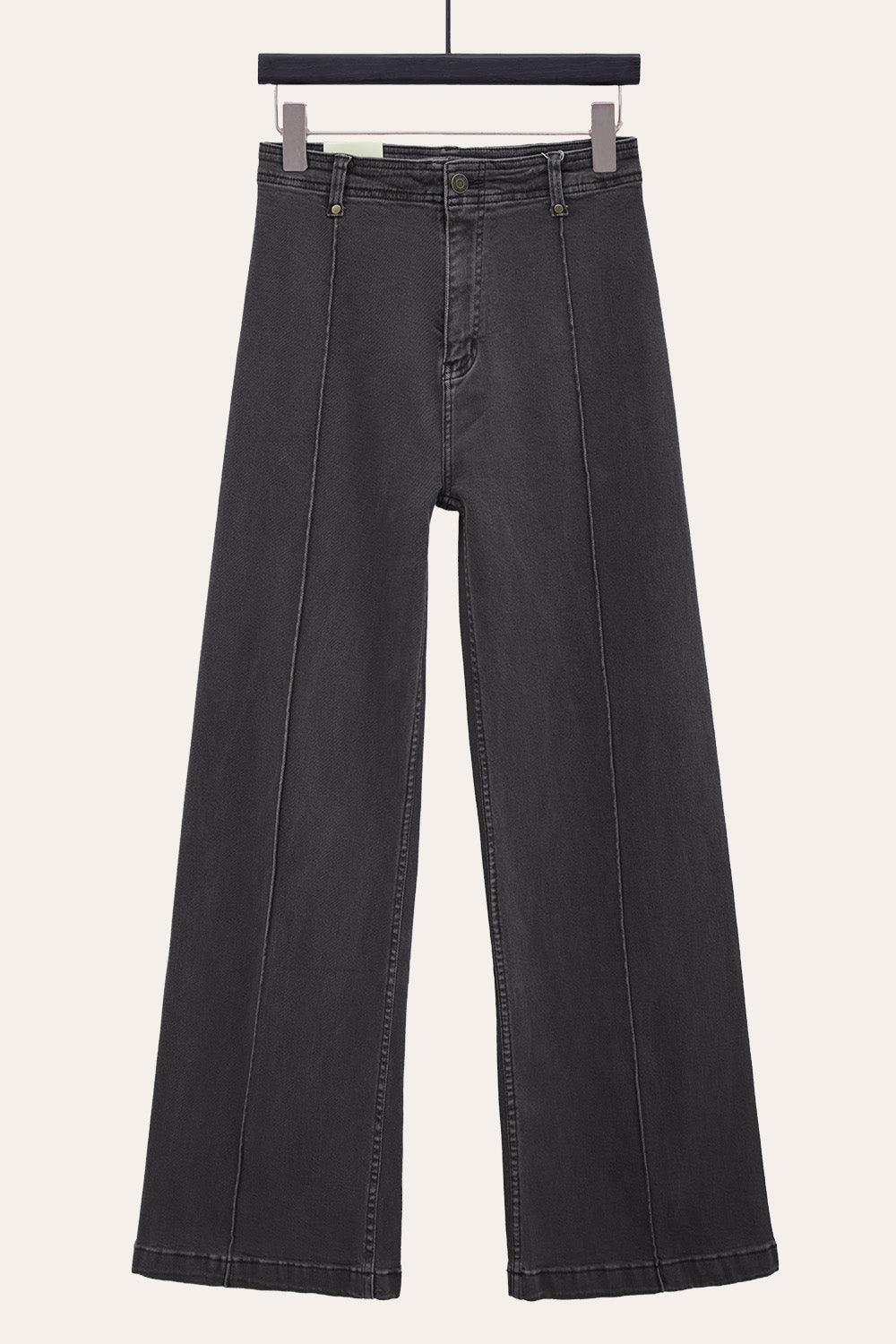 Pintuck Flare Jeans with Front Seam in Dark Grey