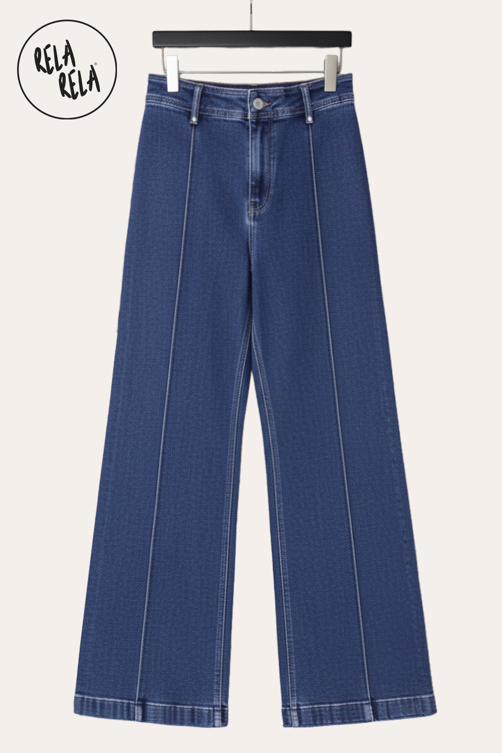 Pintuck Flare Jeans with Front Seam in Indigo Blue