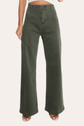 Pintuck Flare Jeans with Front Seam in Khaki