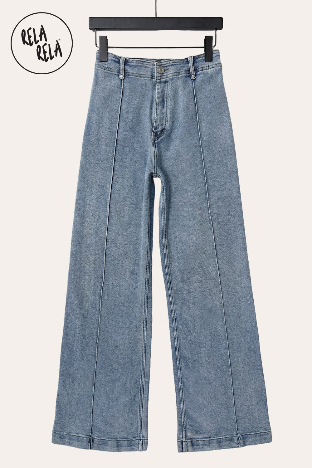 Pintuck Flare Jeans with Front Seam in Vintage Blue