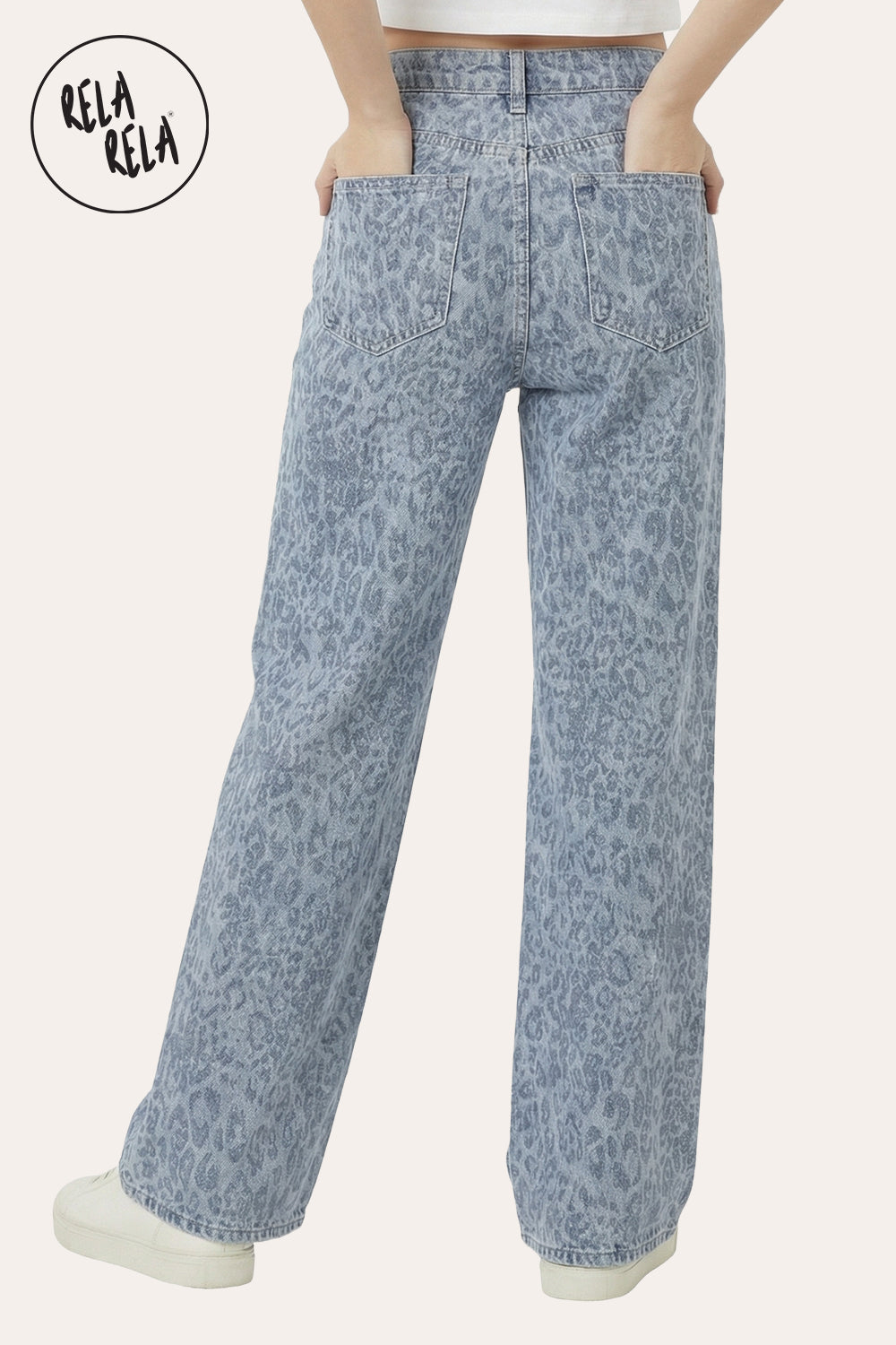 Blue Leopard Print Viral Stretchy Wide Leg Jeans