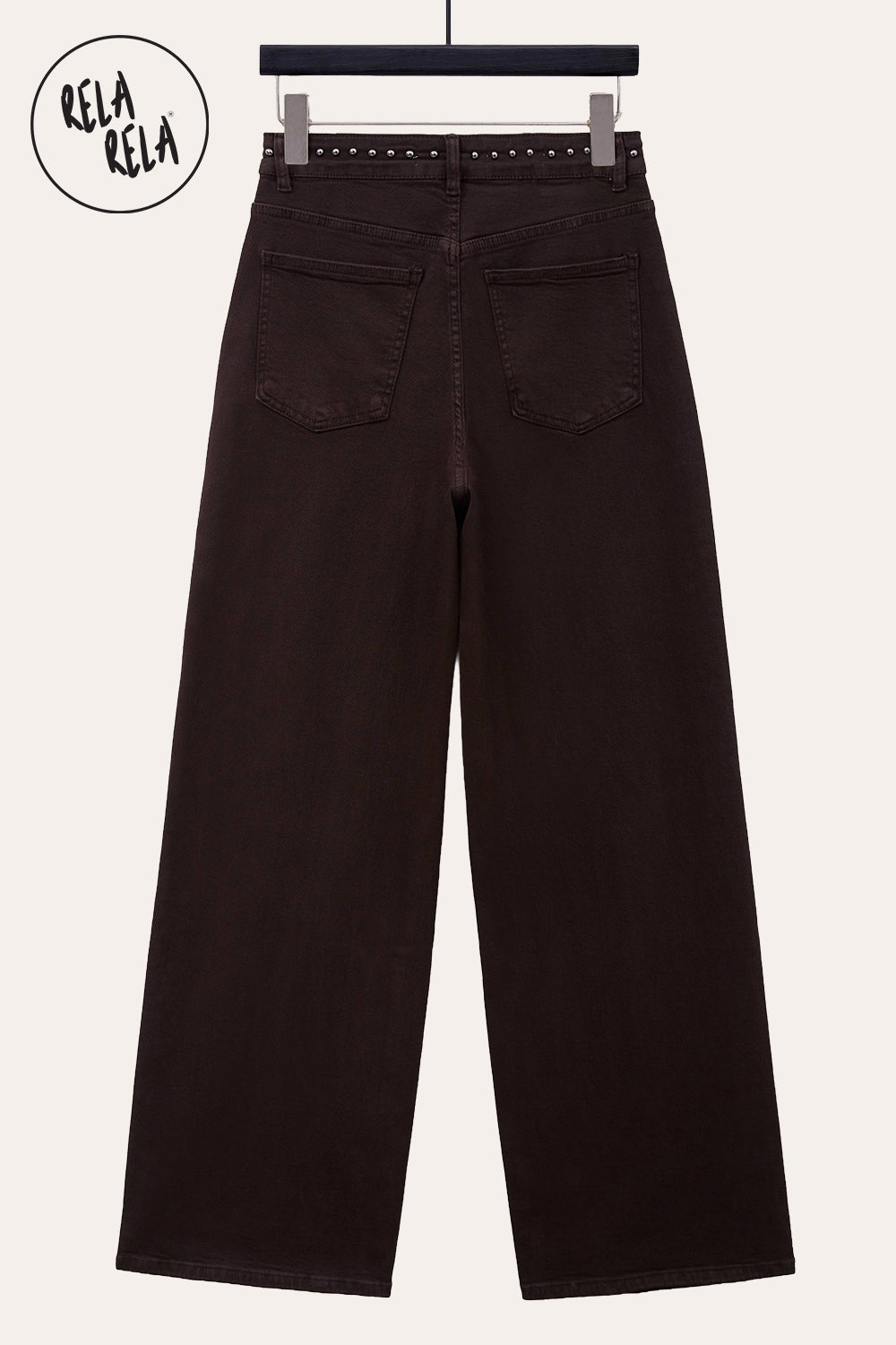Chocolate Wide Leg Dad Fit Viral Stretchy Jeans with Stud Details