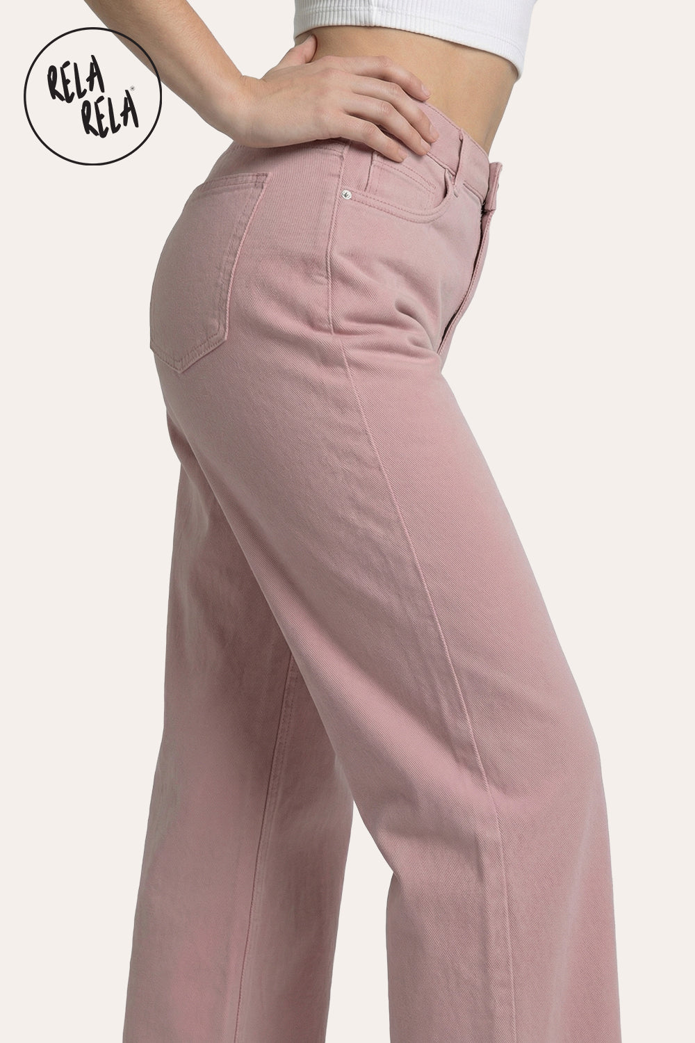 Stretchy Pastel Wide Leg Dad Fit Jeans in Pink