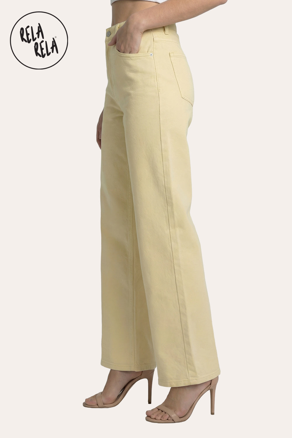 Stretchy Pastel Wide Leg Dad Fit Jeans in Lemon