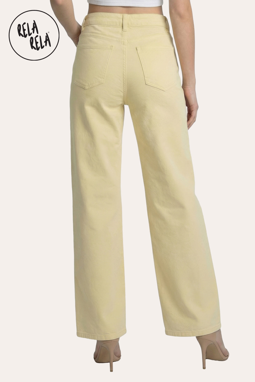 Stretchy Pastel Wide Leg Dad Fit Jeans in Lemon