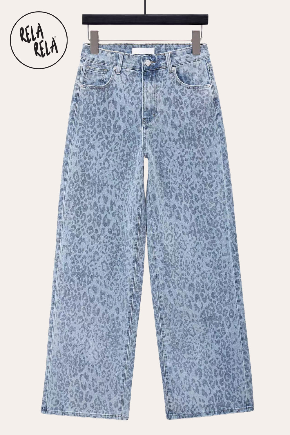 Blue Leopard Print Viral Stretchy Wide Leg Jeans