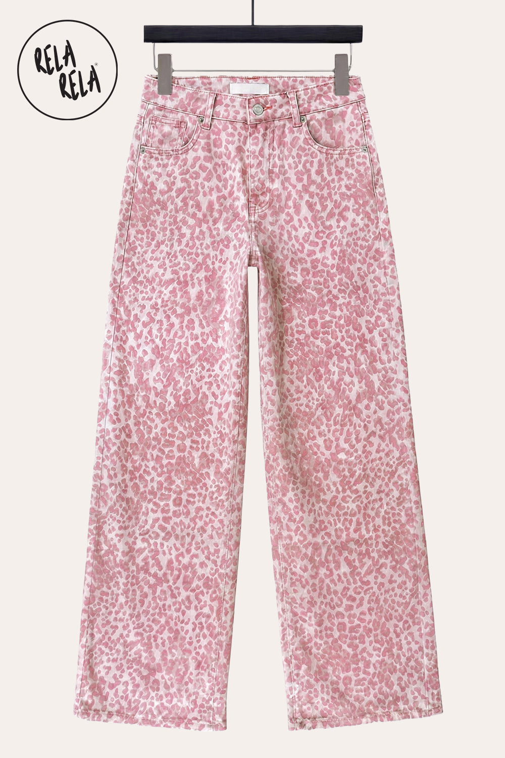 Pink Leopard Print Viral Stretchy Wide Leg Jeans