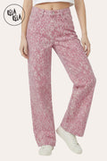 Pink Leopard Print Viral Stretchy Wide Leg Jeans