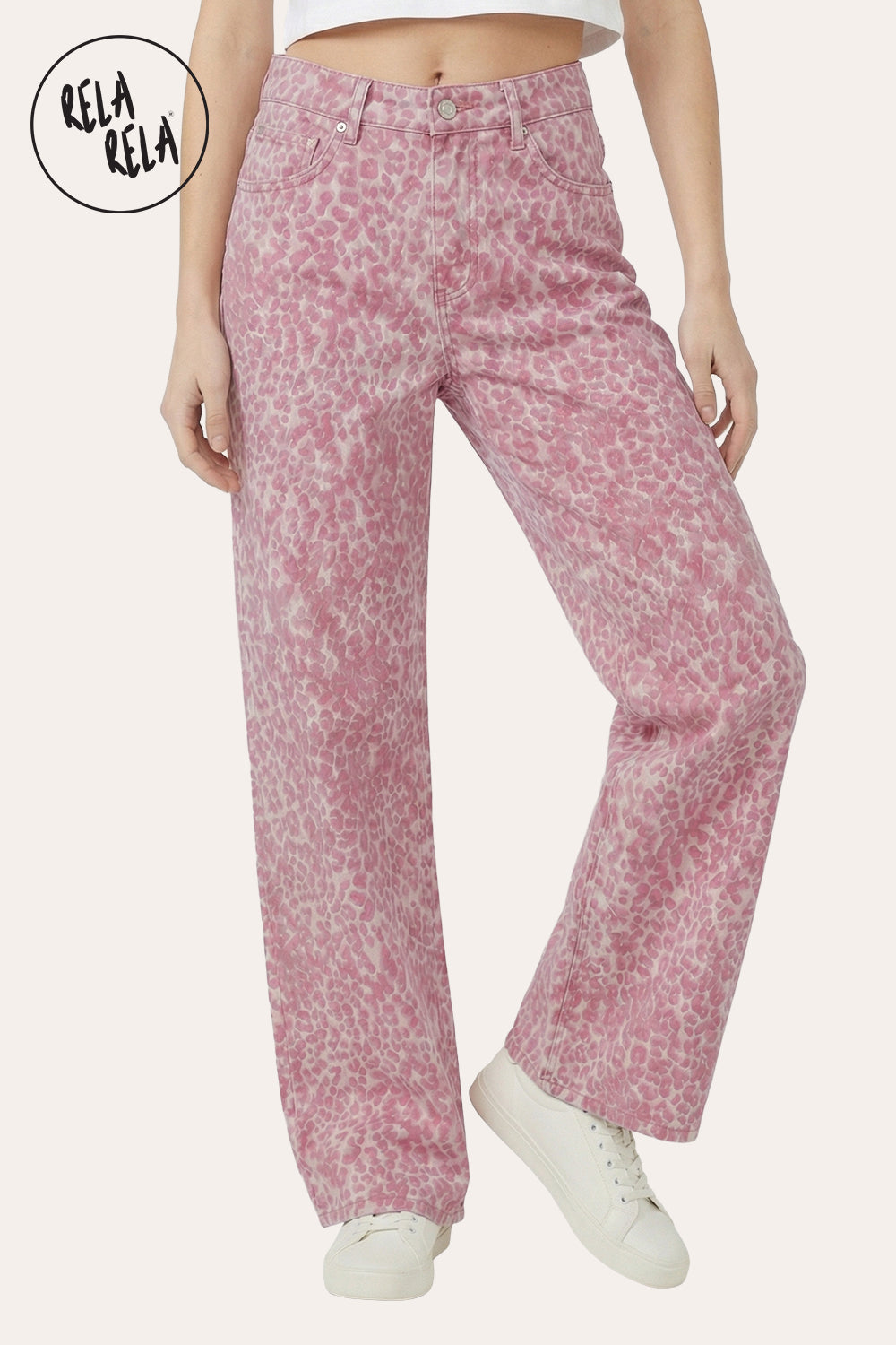 Pink Leopard Print Viral Stretchy Wide Leg Jeans