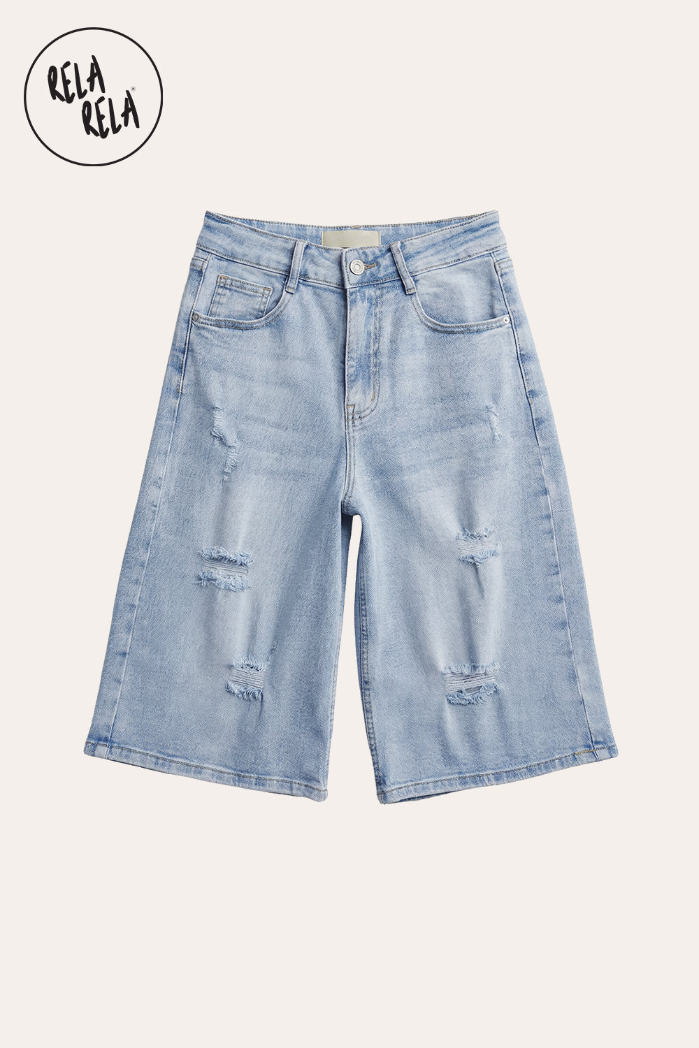 Distressed Baggy Fit Denim Jorts in Light Blue