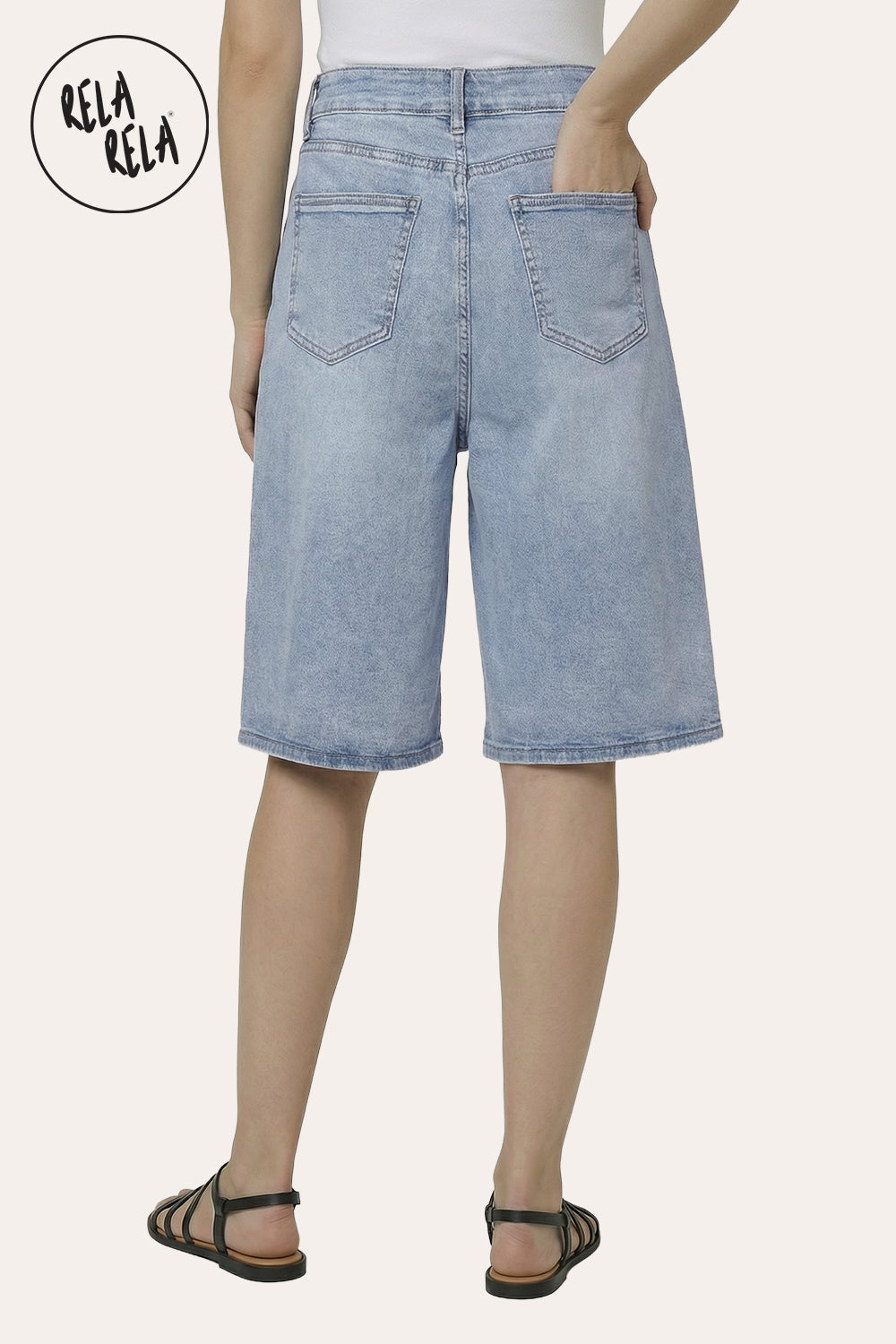 Distressed Baggy Fit Denim Jorts in Light Blue