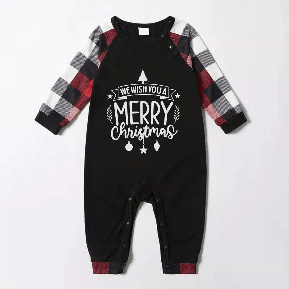 Christmas Family Matching Pajamas-Red and Gray Plaid Pjs set with "We Wish You A Merry Christmas" Print