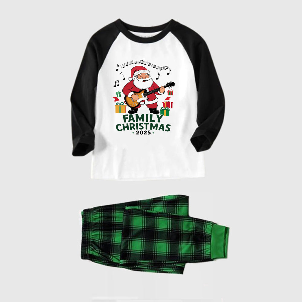 Black Raglan Top Green Plaid Christmas Pajamas Set With "Merry Christmas 2025" and Santa Claus Print