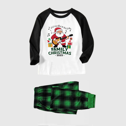 Black Raglan Top Green Plaid Christmas Pajamas Set With "Merry Christmas 2025" and Santa Claus Print