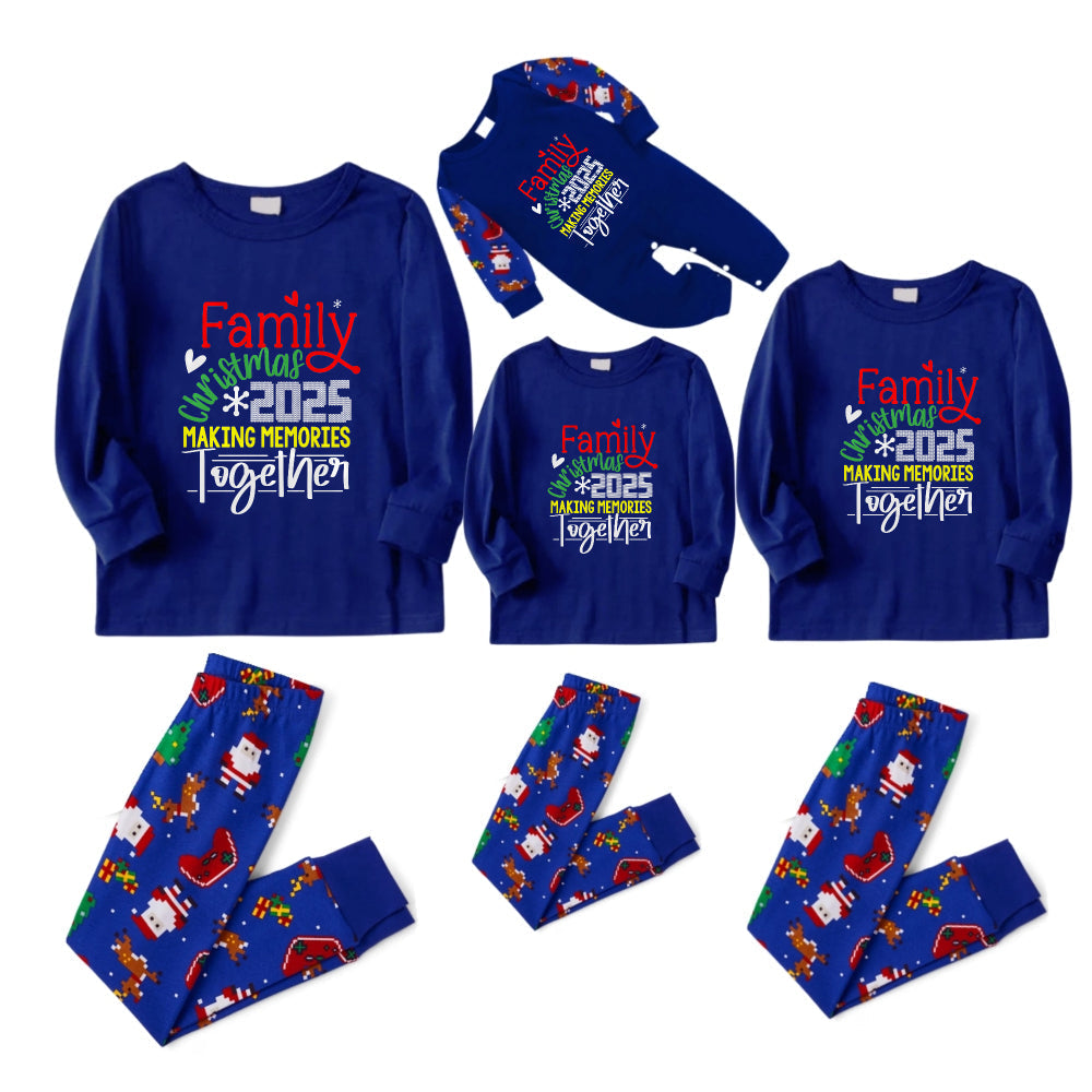 Christmas Family Matching Pajamas-Cozy Blue Pjs Set with "Family Christmas 2025 Making Memories Together" Print