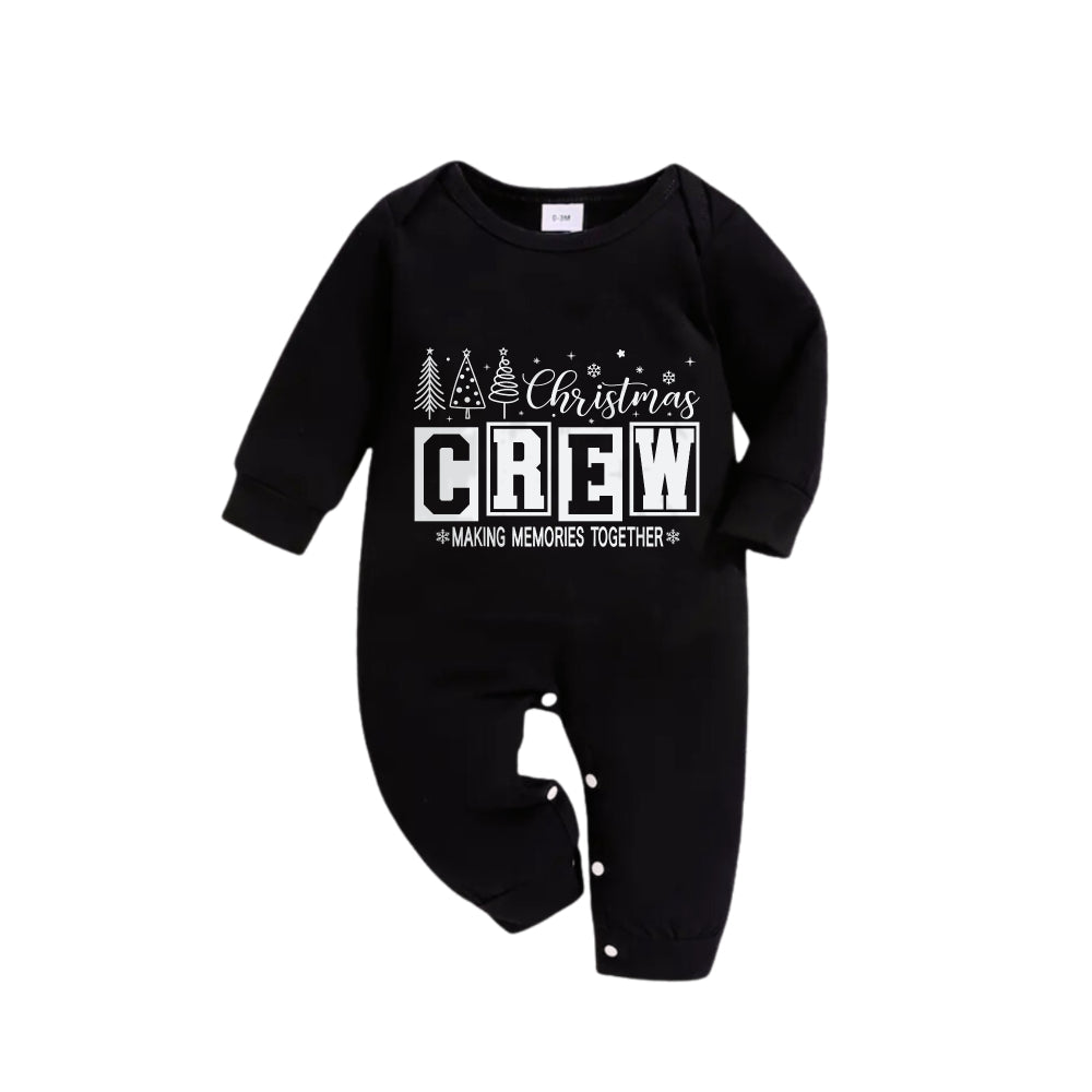 Christmas Family Matching Pajamas-Black Top and Green Plaid Pants Pjs Set with "Christmas Crew Making Memories Together " Print