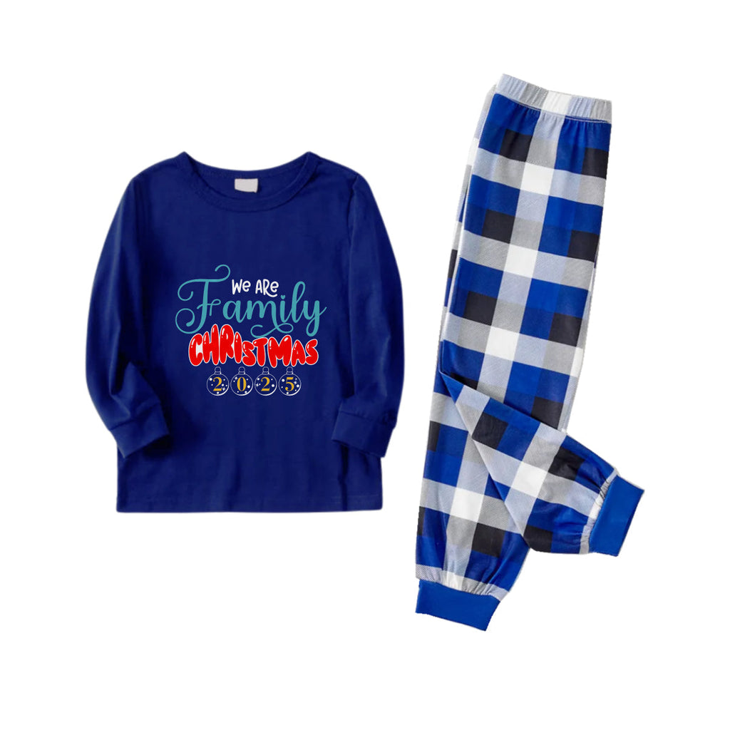 Christmas Family Matching Pajamas-Navy & White Plaid Pjs Set with "We Are Family Christmas 2025" Print