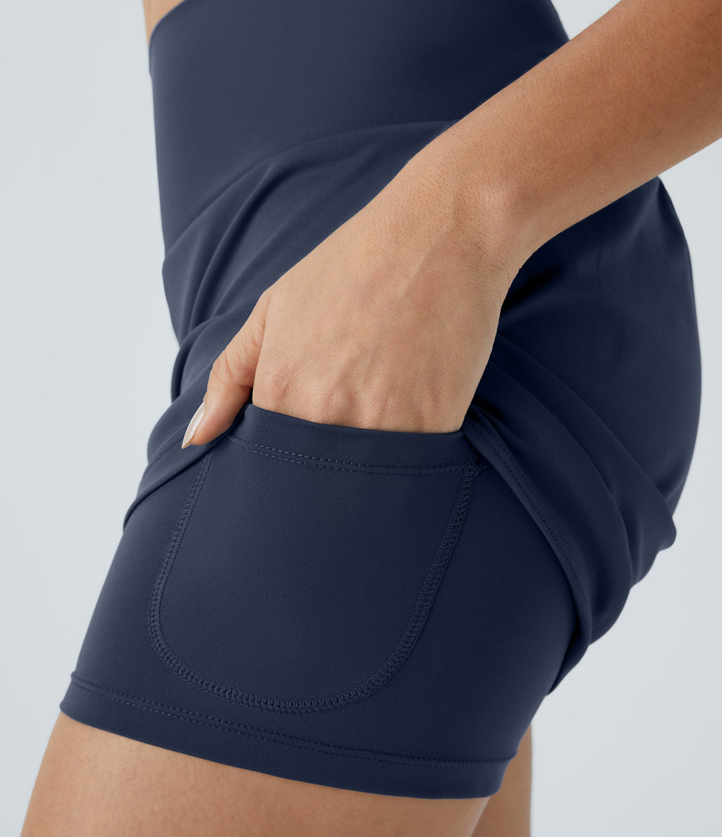 2026🔥UK Super High Waisted Back Pocket & Side Hidden Pocket 2-in-1 Yoga Shorts-Mood Indigo
