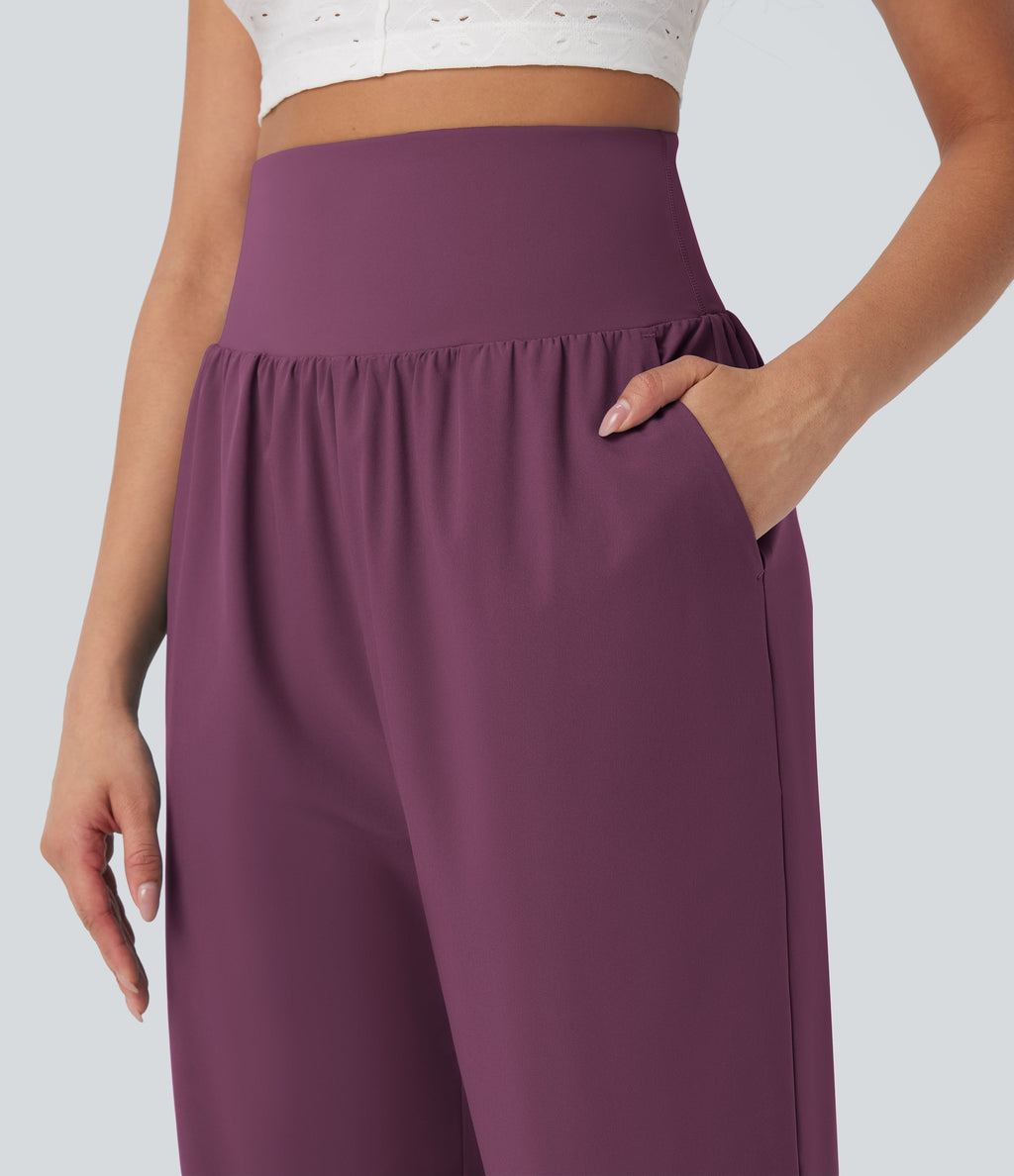 BreezefulTM SoCinched High Waisted Tummy Control Hem Quick Dry Capri Pants with Pockets
