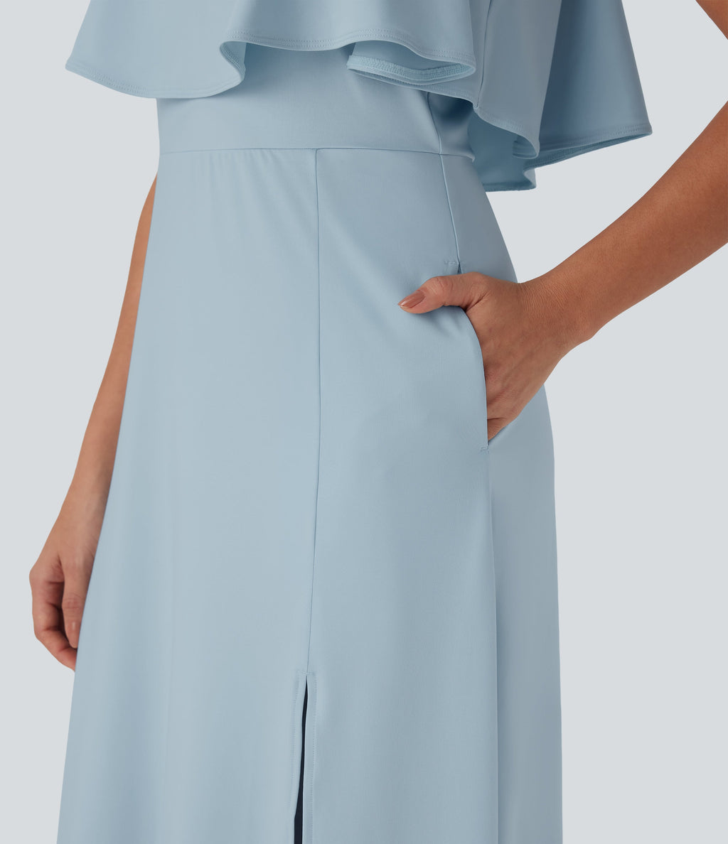 Ruffle Maxi Slip Dress with Pockets
