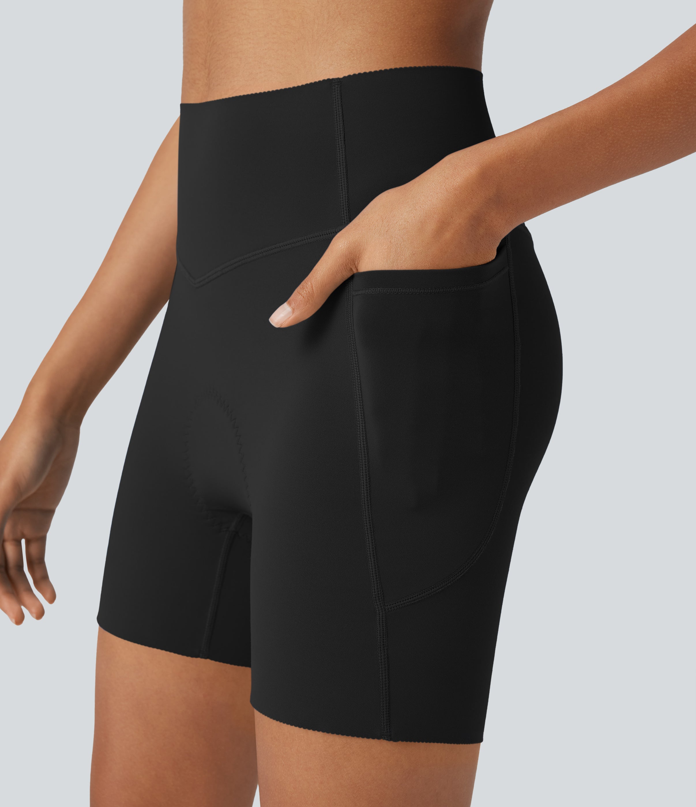 SpeedWaveTM SoCinched High Waisted Antislip Tummy Control Quick Dry Cycling Chamois Padded Biker Shorts 5'' with Pockets