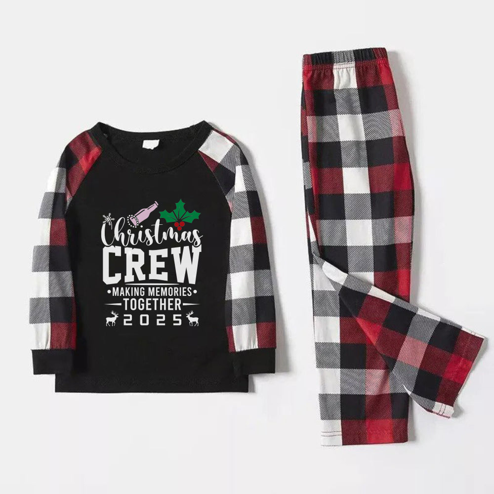Christmas Family Matching Pajamas-Red and Gray Plaid Pjs set with “Christmas Crew” Artistic Font Print