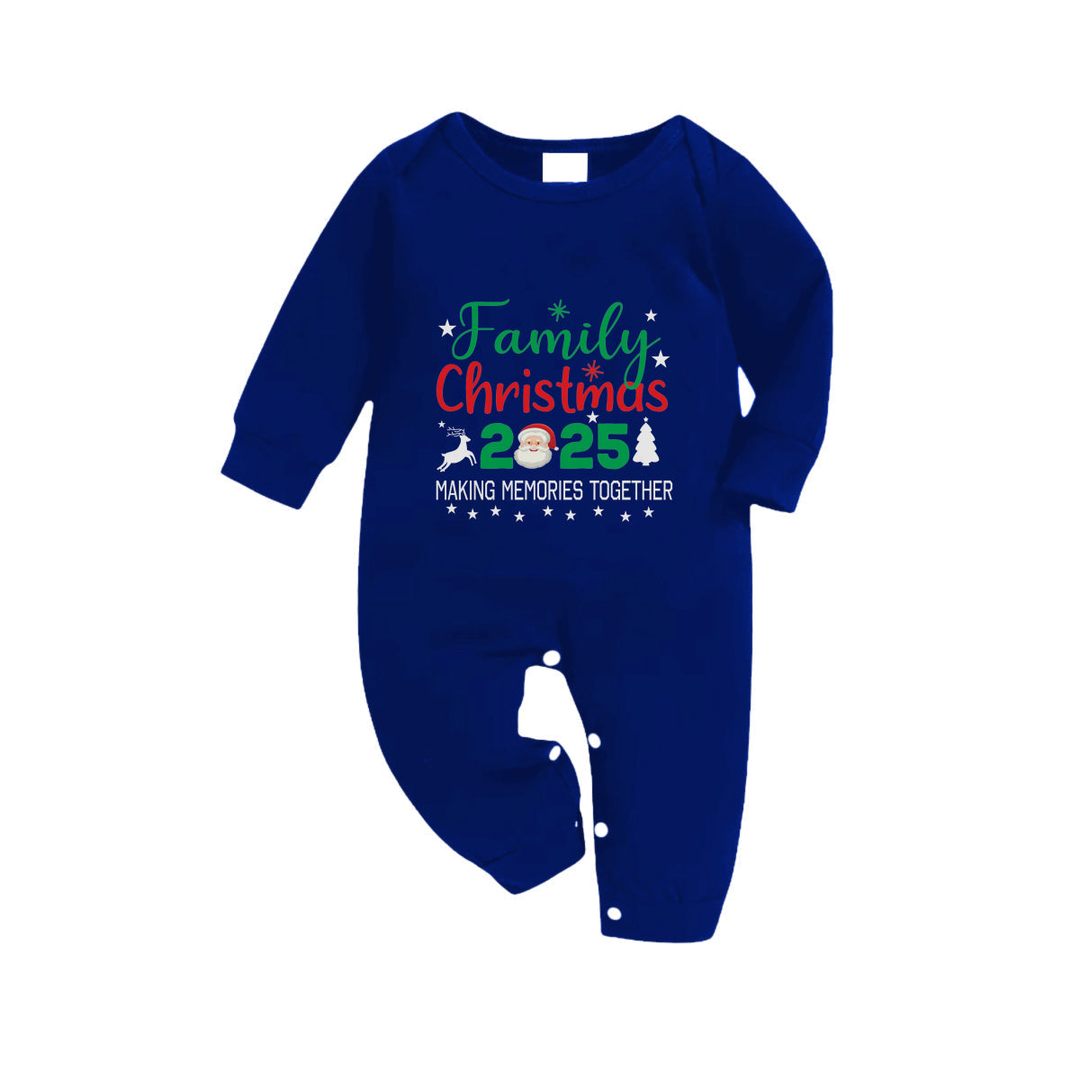 Christmas Family Matching Pajamas-Navy & White Plaid Pjs Set with "Family Christmas 2025" and Santa Pattern Print