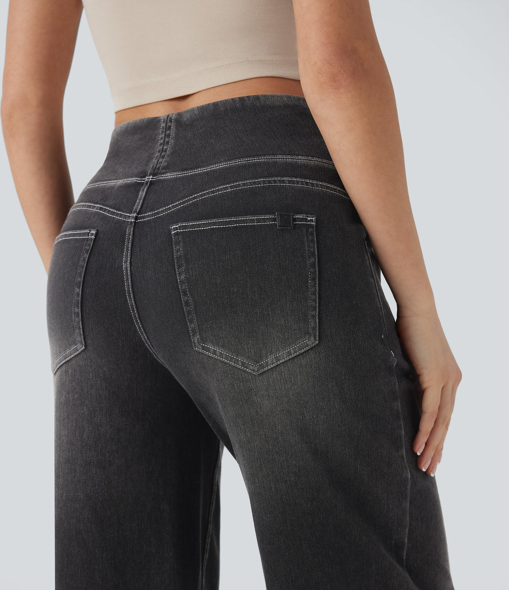 FlexTM SoCinched Mid Rise Tummy Control Casual Baggy Jeans with Pockets