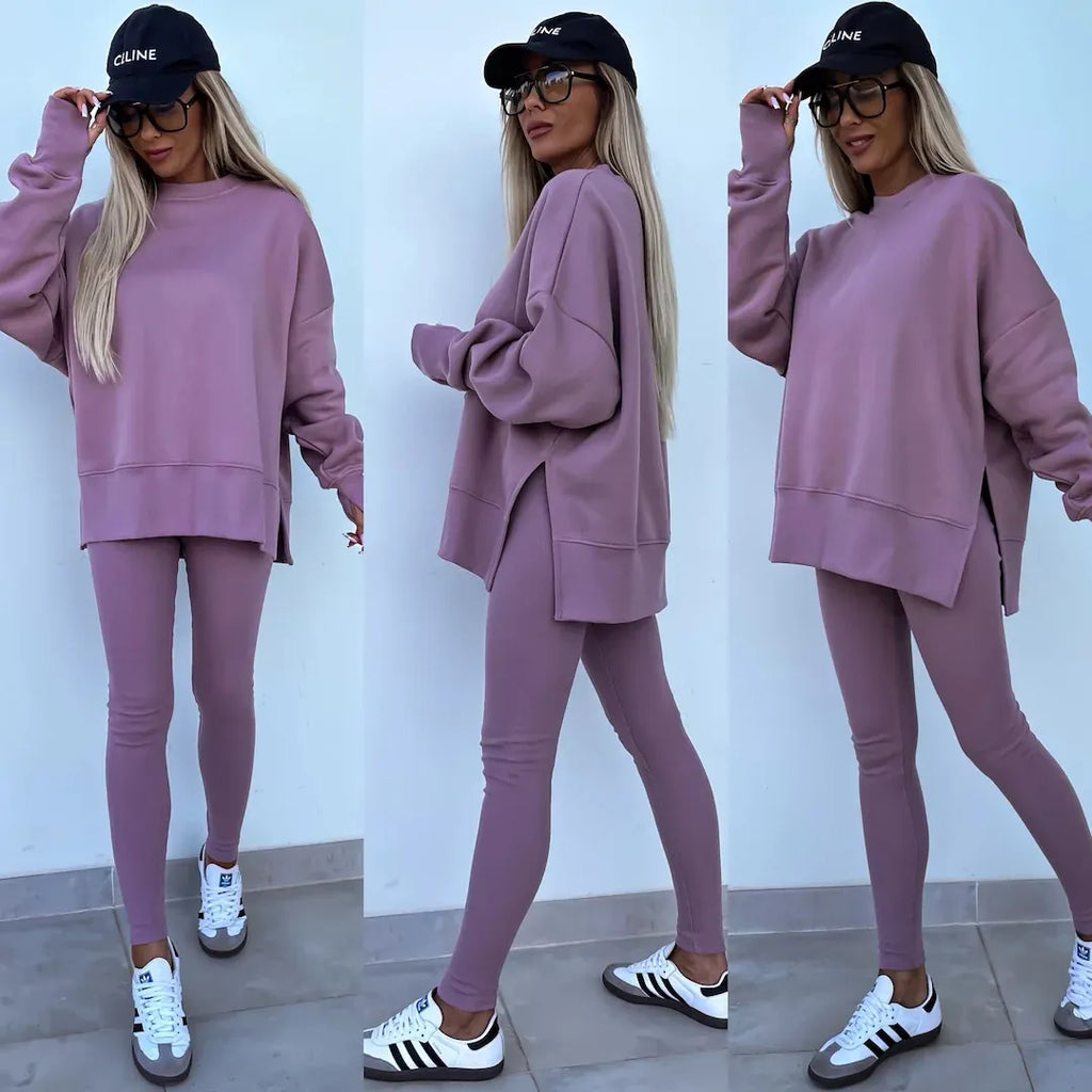 2025 New Suits Casual Loose Tops Leggings 2-piece Set Women's Sweatshirt Autumn And Winter Suits Fashionable Women