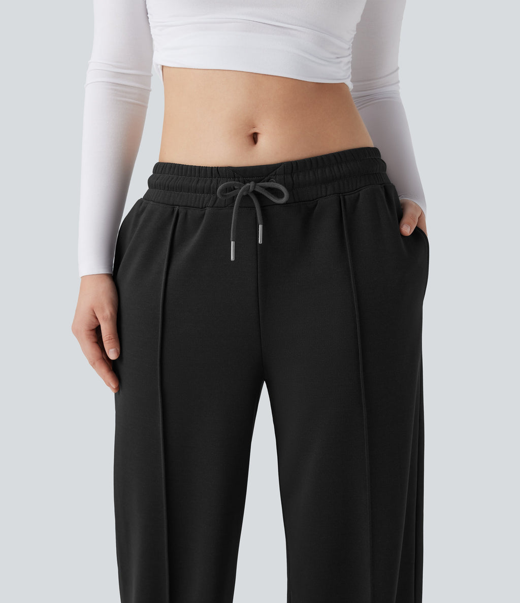 Low Rise Drawstring Wide Leg Casual Pants with Pockets