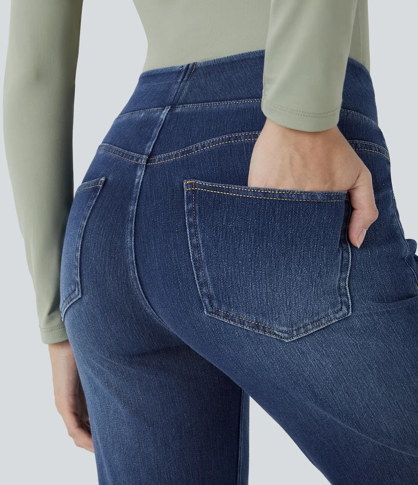 2026🔥FlexTM High Waisted Multiple Pockets Washed Stretchy Knit Casual Bootcut Jeans
