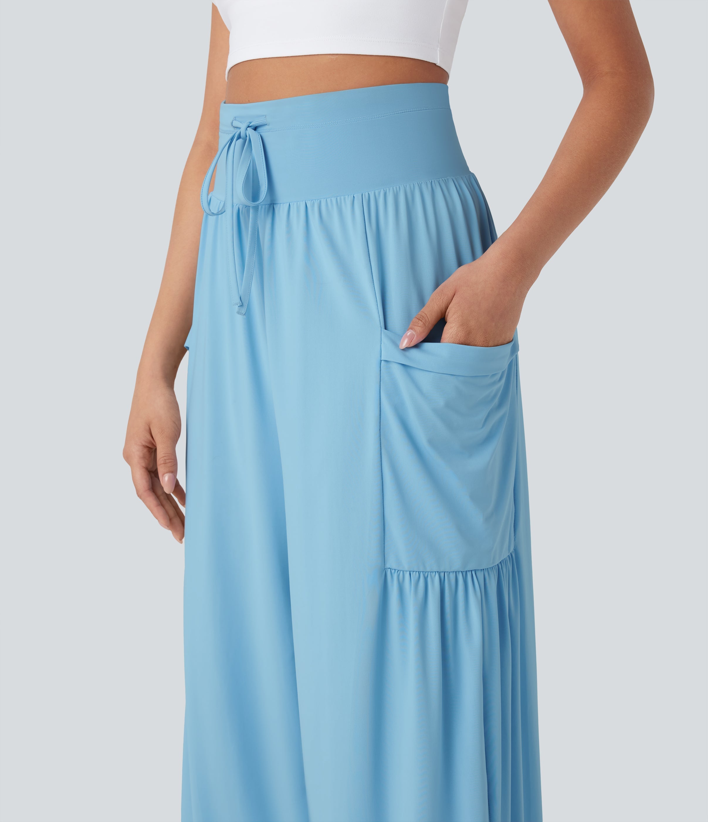 SoCinched High Waisted Tummy Control Drawstring Wide Leg Cool Touch Yoga Pants with Pockets-UPF50+