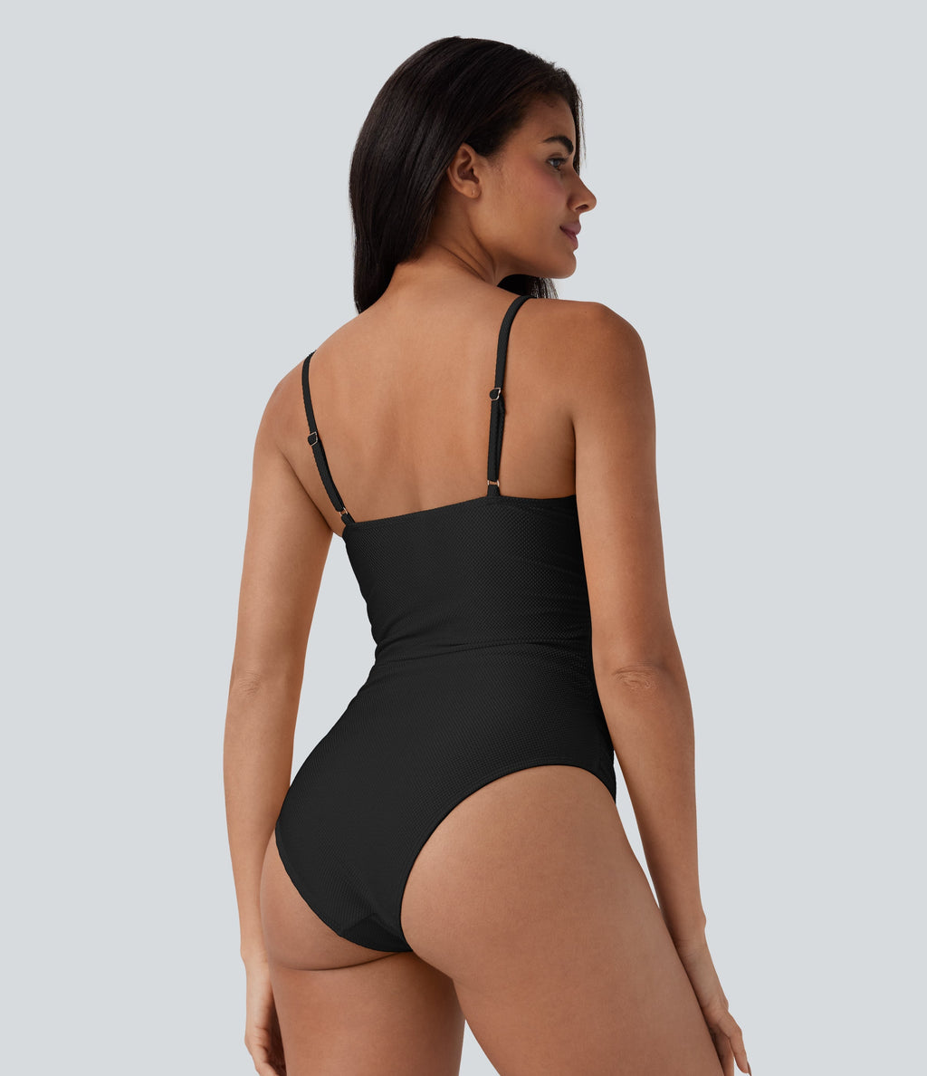 Ruched Texture Sheen One Piece Swimsuit