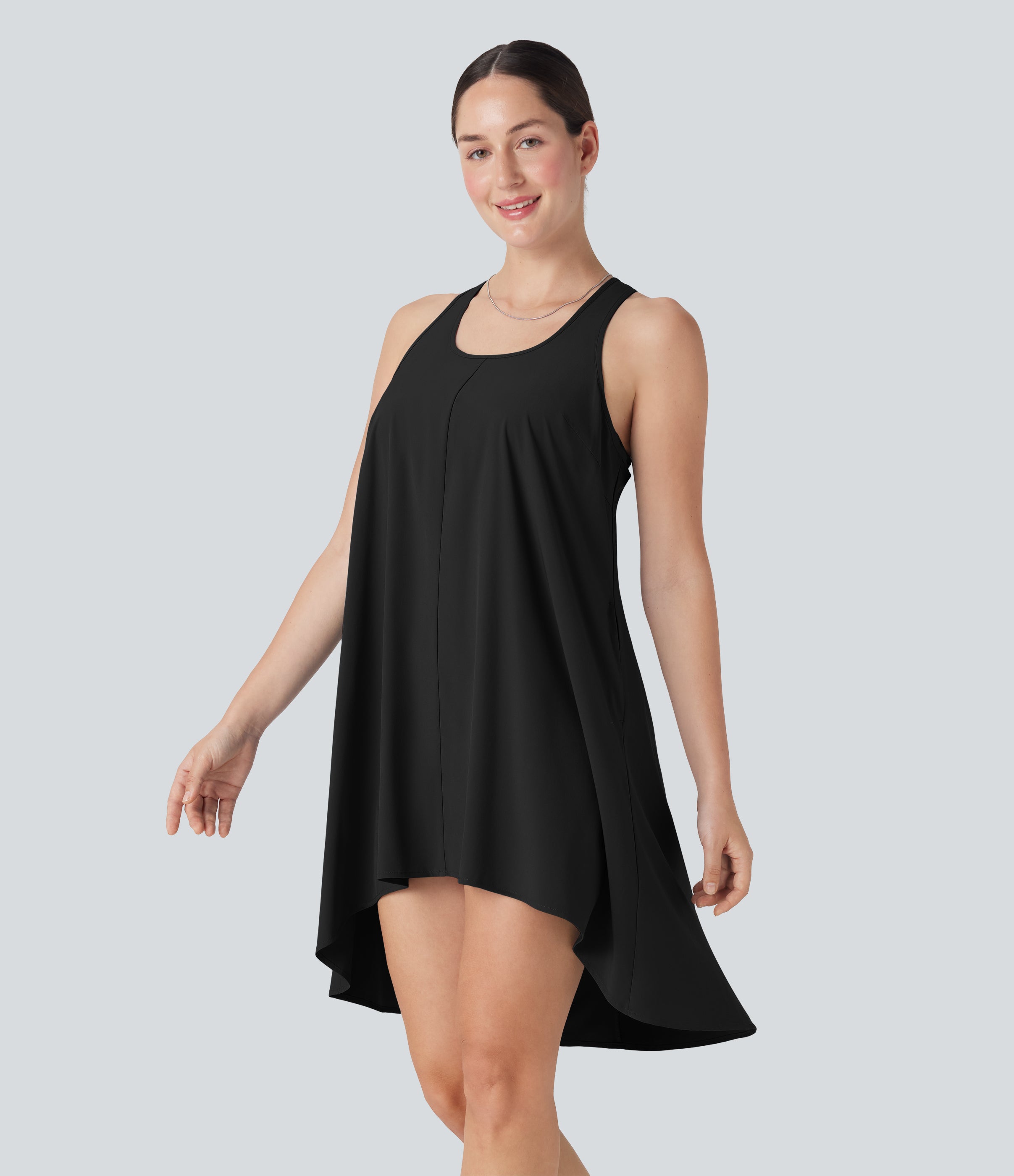BreezefulTM RacerPocket High Low Flowy Mini Quick Dry Casual Dress-D/DD/DDD/F Cups