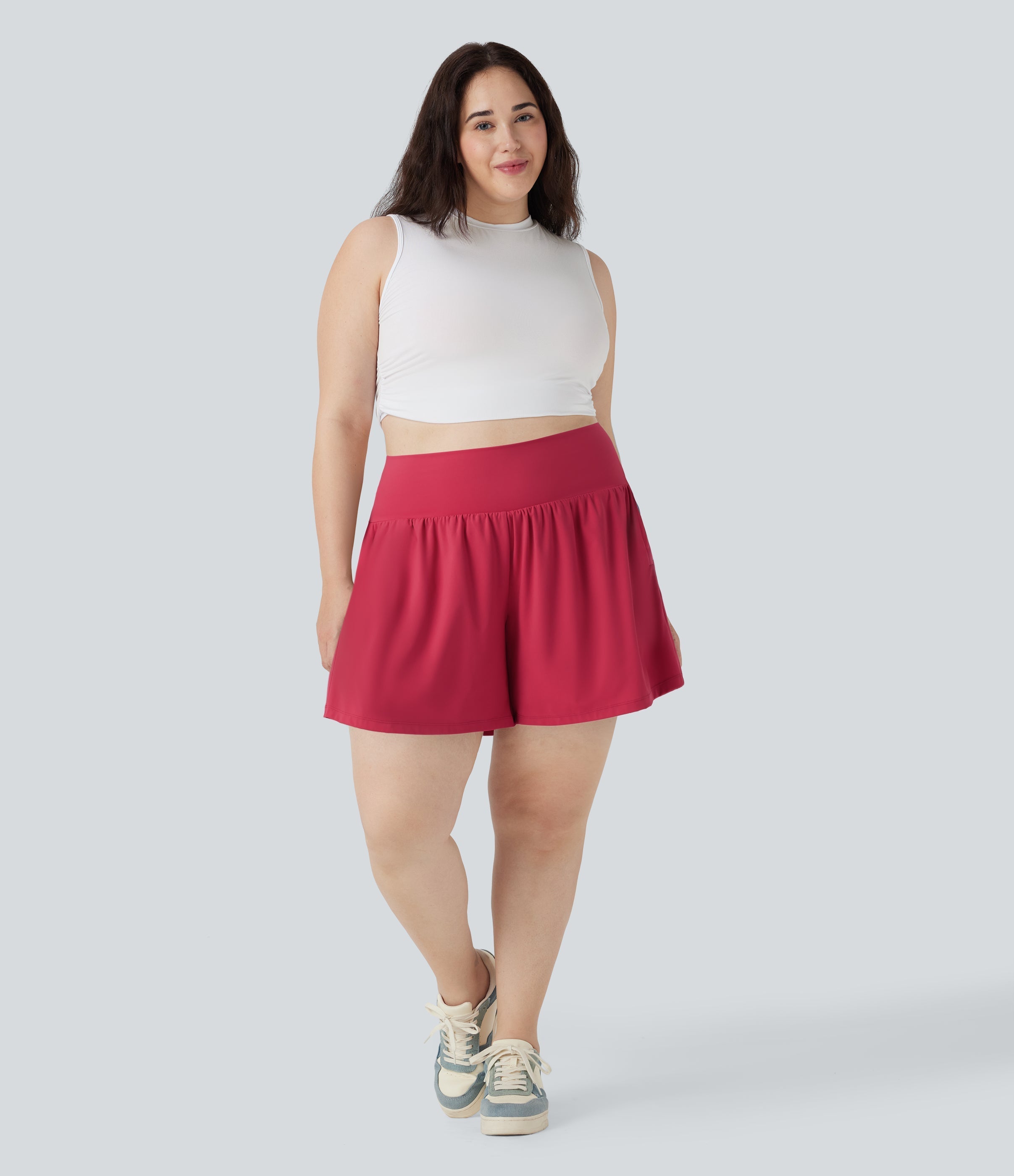 SoftlyZeroTM Airy Super High Waisted 2-in-1 Cool Touch Yoga Plus Size Shorts 7" with Pockets