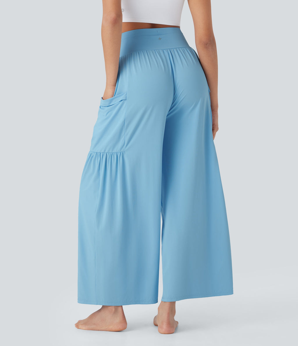 SoCinched High Waisted Tummy Control Drawstring Wide Leg Cool Touch Yoga Pants with Pockets-UPF50+
