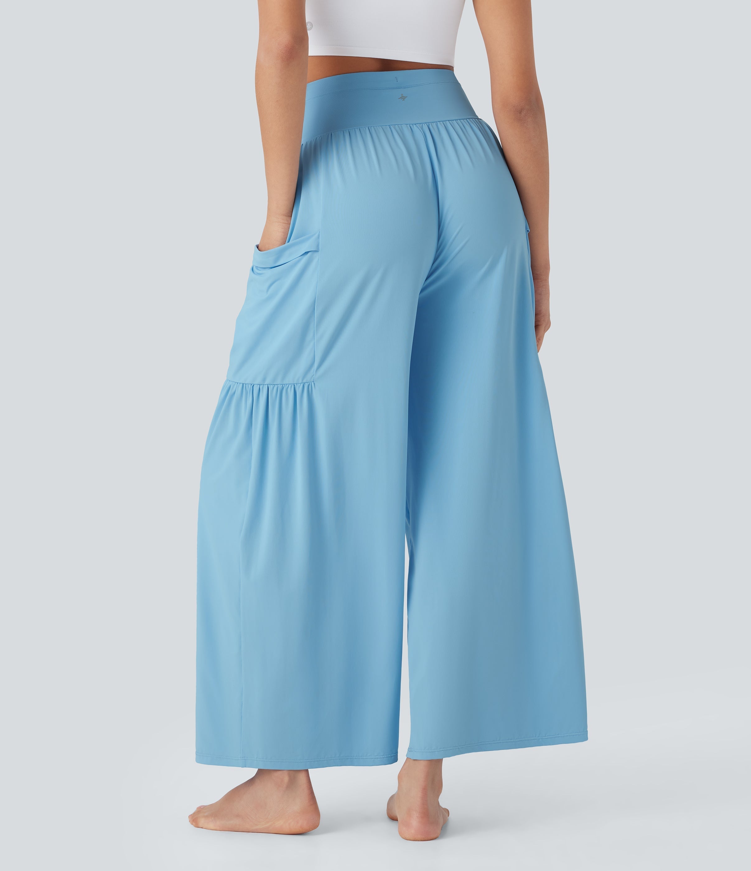 SoCinched High Waisted Tummy Control Drawstring Wide Leg Cool Touch Yoga Pants with Pockets-UPF50+
