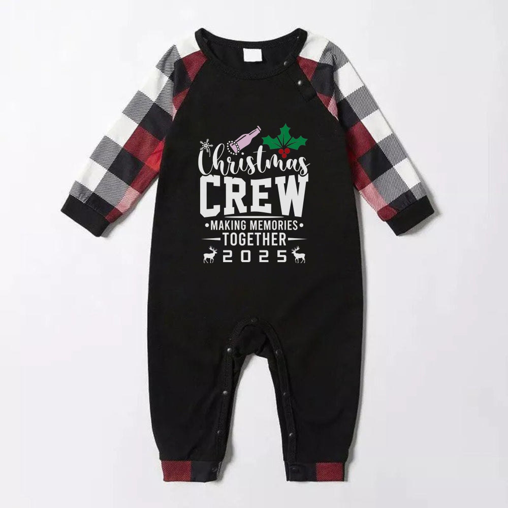 Christmas Family Matching Pajamas-Red and Gray Plaid Pjs set with “Christmas Crew” Artistic Font Print