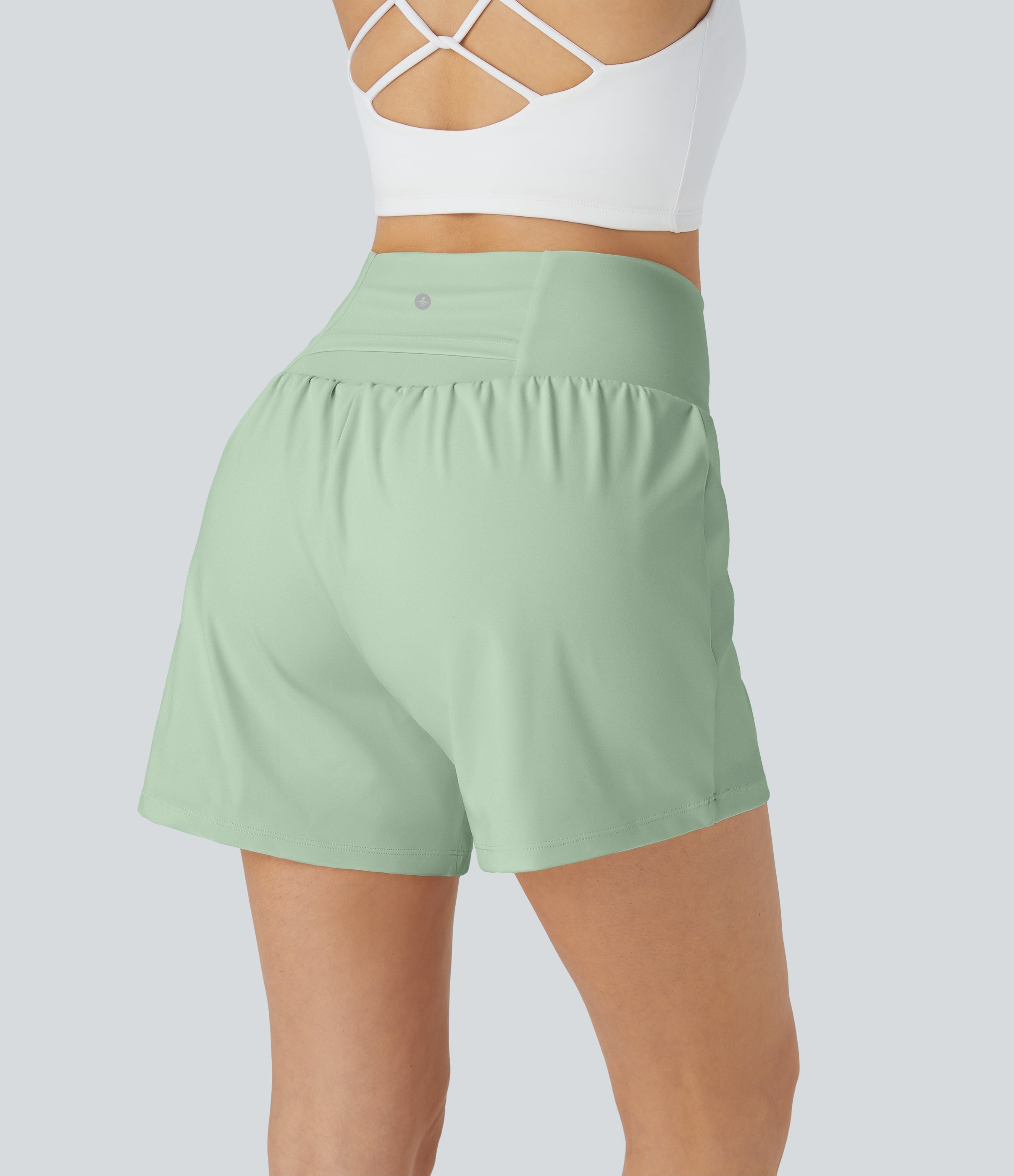 2026🔥UK Super High Waisted Back Pocket & Side Hidden Pocket 2-in-1 Yoga Shorts-Light Bean Green