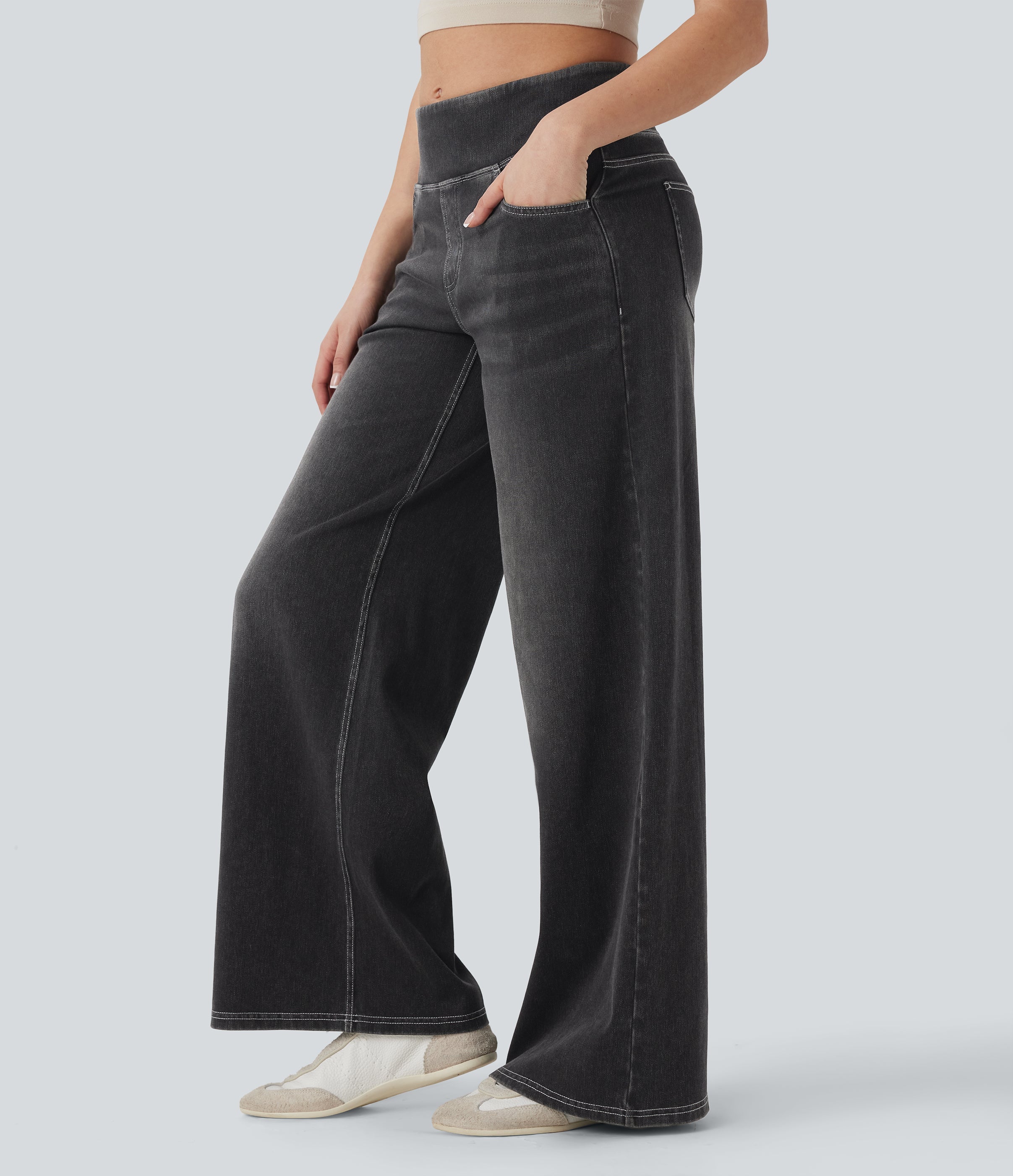 FlexTM SoCinched Mid Rise Tummy Control Casual Baggy Jeans with Pockets