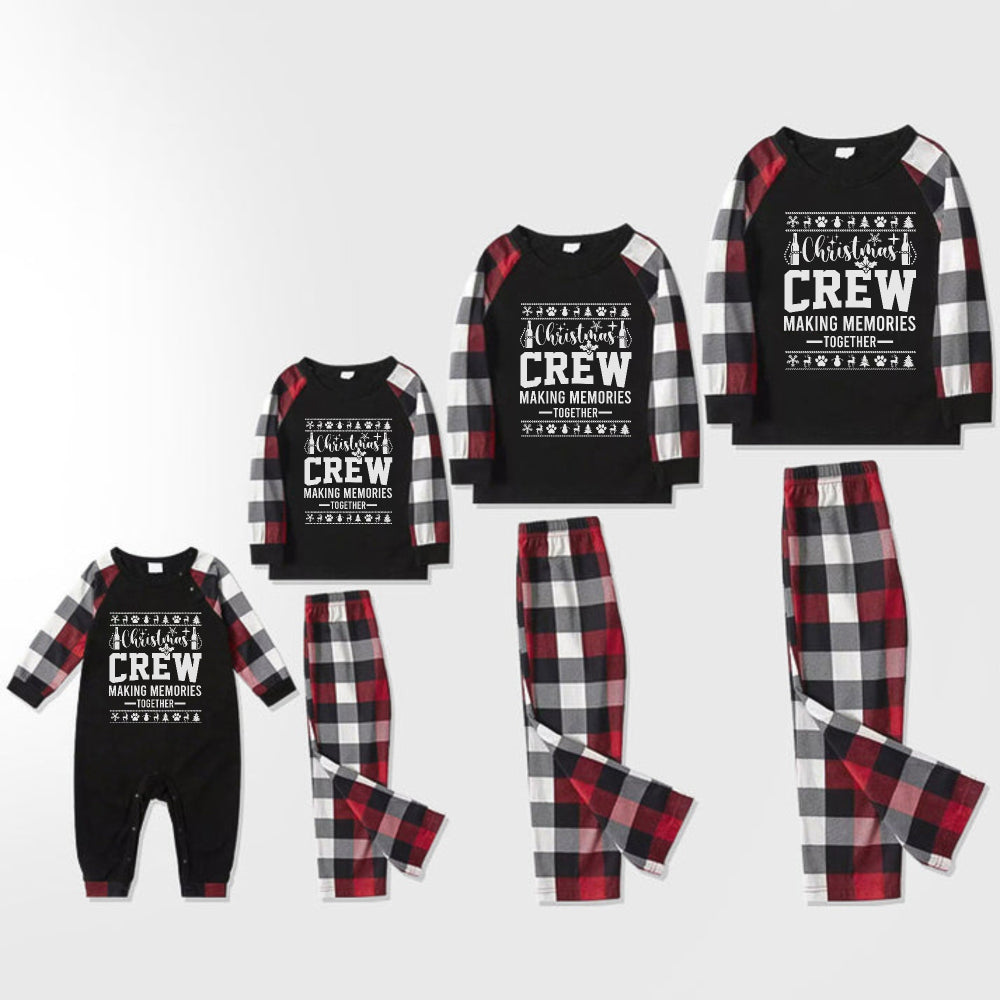 Christmas Family Matching Pajamas-Red and Gray Plaid Pjs set with Slogan and Christmas Pattern Print