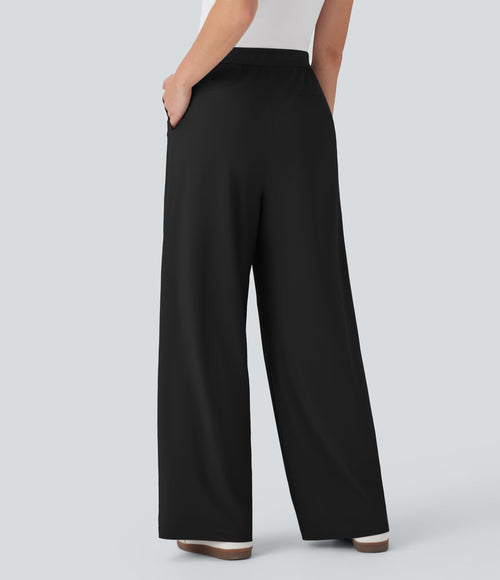 BreezefulTM High Waisted Wide Leg Quick Dry Work Pants with Pockets