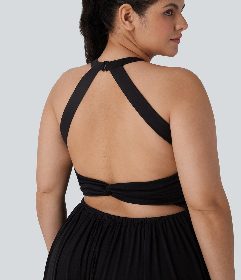 Backless Twisted Harem Casual Plus Size Jumpsuit with Side Pocket-Easy Peezy Edition