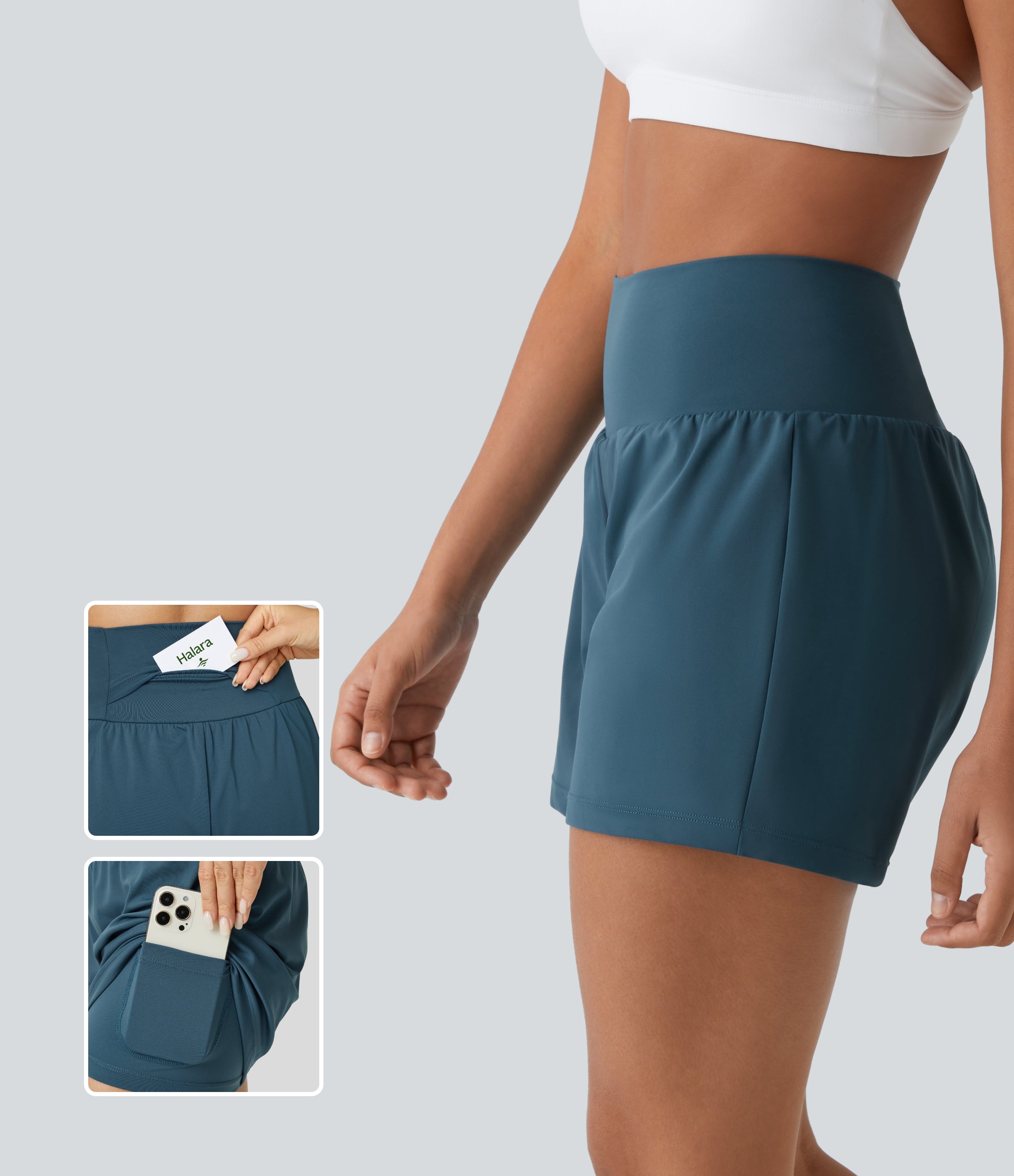 2026🔥UK Super High Waisted Back Pocket & Side Hidden Pocket 2-in-1 Yoga Shorts